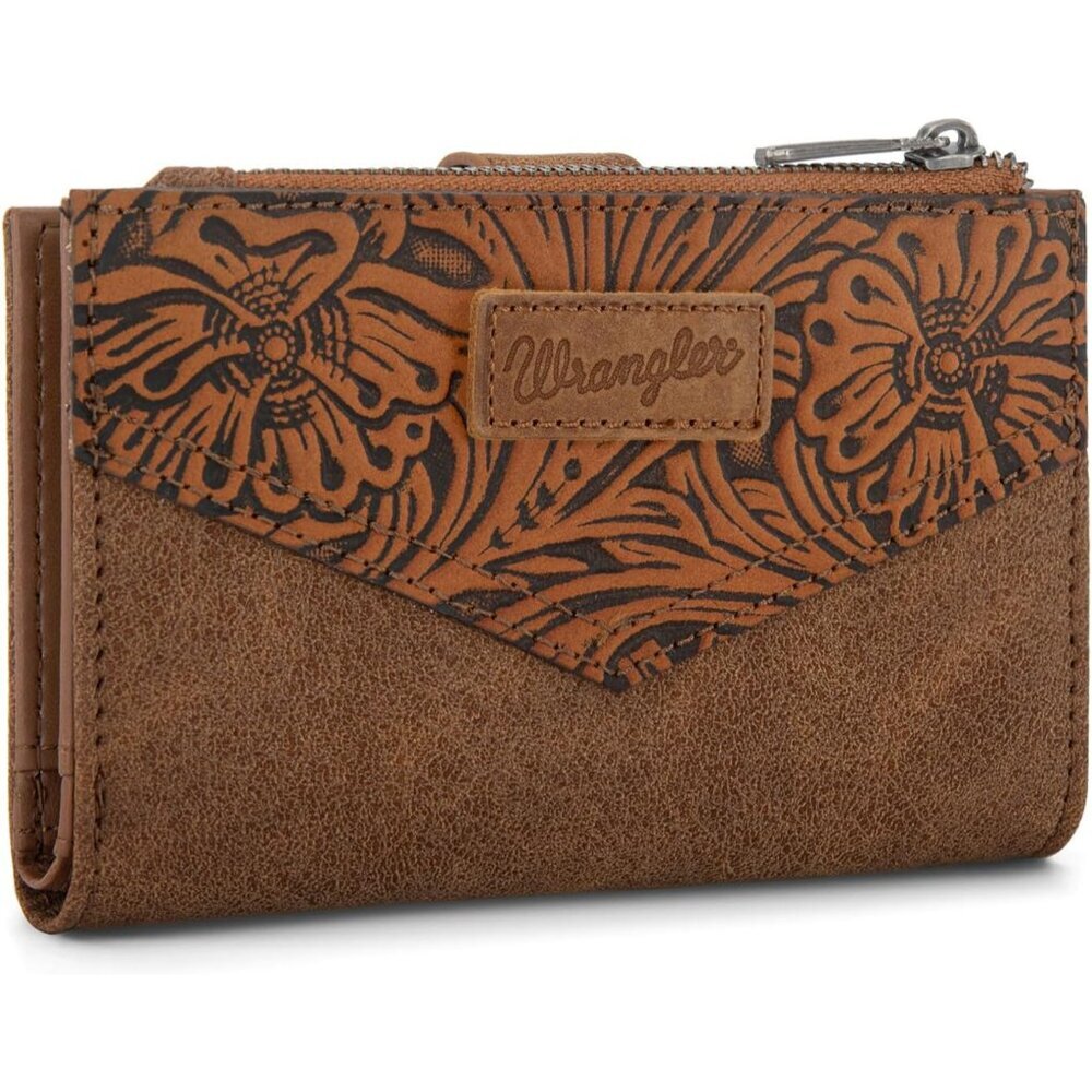 Wrangler Embossed Brown Women's Bifold Wallet - RFID Protected, Compact, Stylish